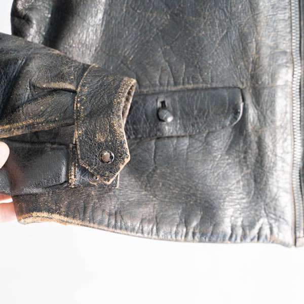 1950-60s Europe black color zip up leather jacket -good fade-