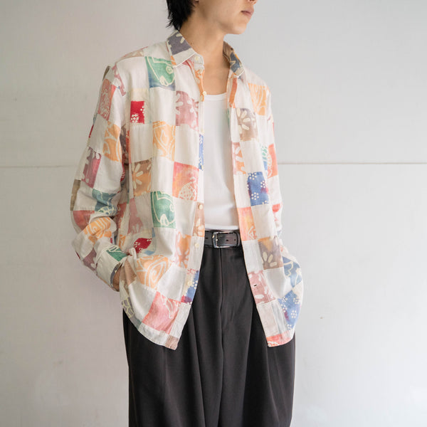 2000s patch work pattern shirt