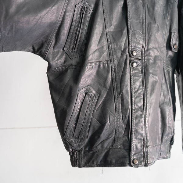 1980s Italy stand collar full zip black leather jacket