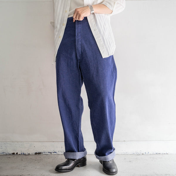 1970s Germany blue denim work pants -with cinch back-
