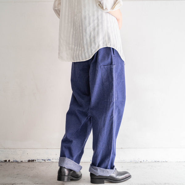 1970s Germany blue denim work pants -with cinch back-