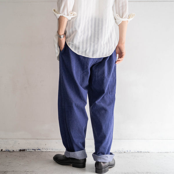 1970s Germany blue denim work pants -with cinch back-