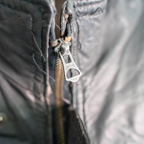 1980s Italy stand collar full zip black leather jacket