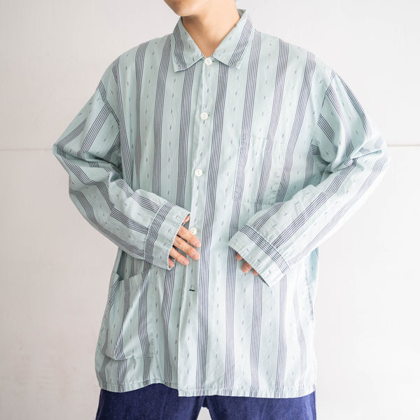 1980s mint × purple stripe design pajama shirt