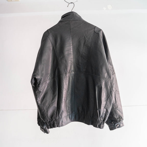 1980s Italy stand collar full zip black leather jacket