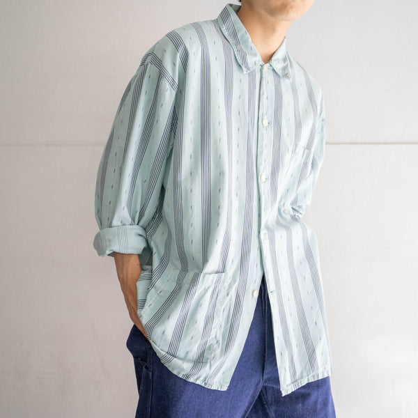 1980s mint × purple stripe design pajama shirt