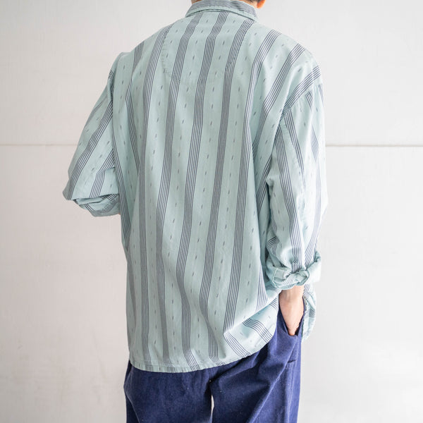 1980s mint × purple stripe design pajama shirt