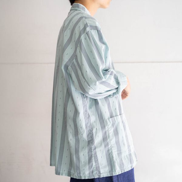1980s mint × purple stripe design pajama shirt