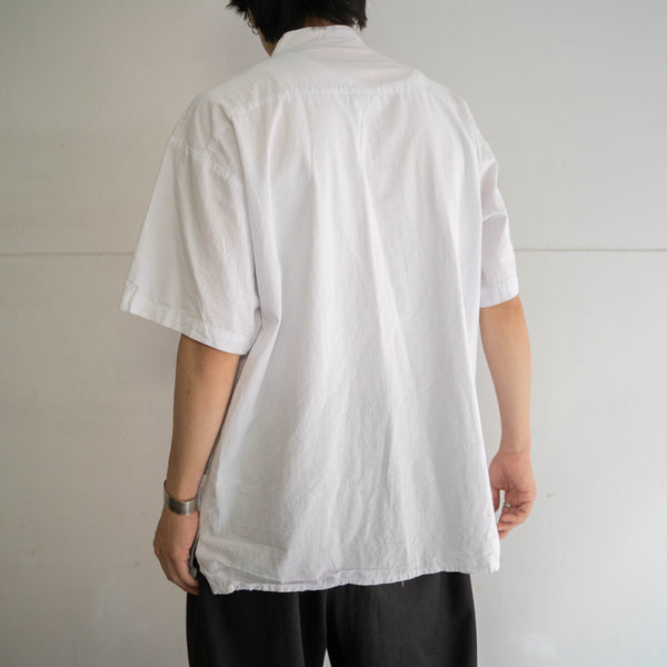 1990-00s white cotton flower embroidery short sleeve shirt