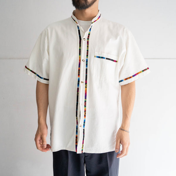 around 1990s white color short sleeve shirt -sarape design-