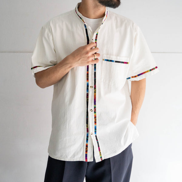 around 1990s white color short sleeve shirt -sarape design-