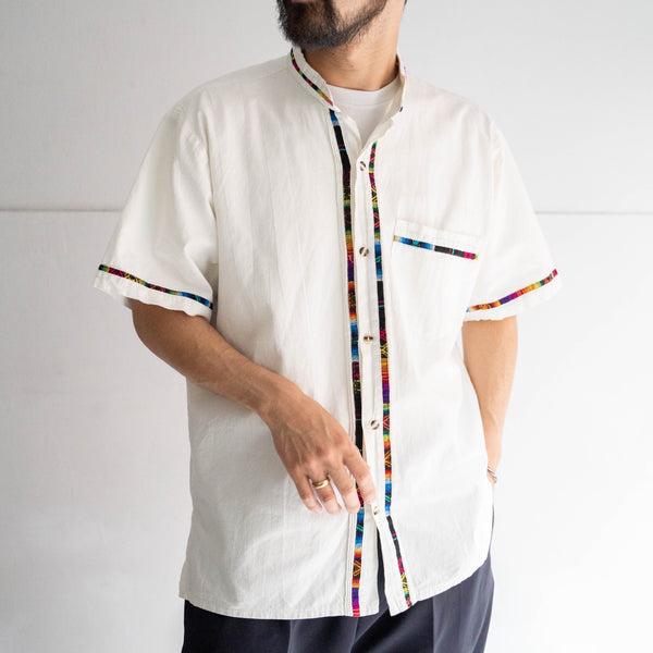 around 1990s white color short sleeve shirt -sarape design-