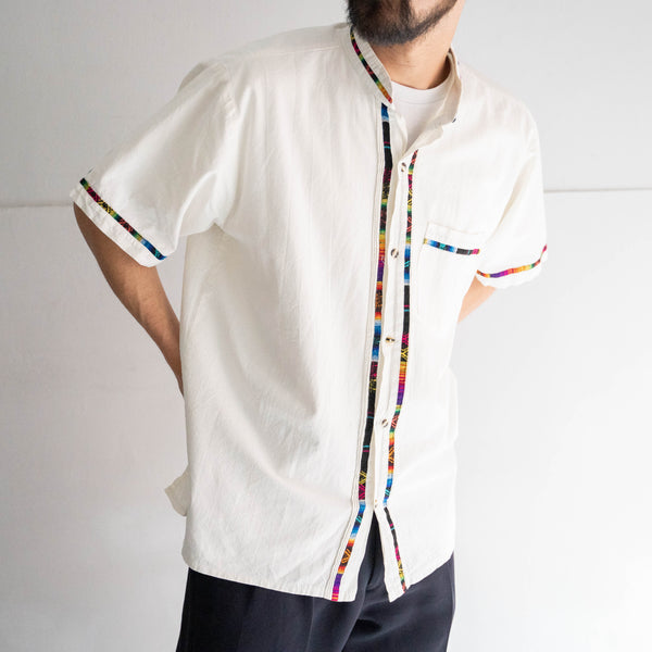 around 1990s white color short sleeve shirt -sarape design-