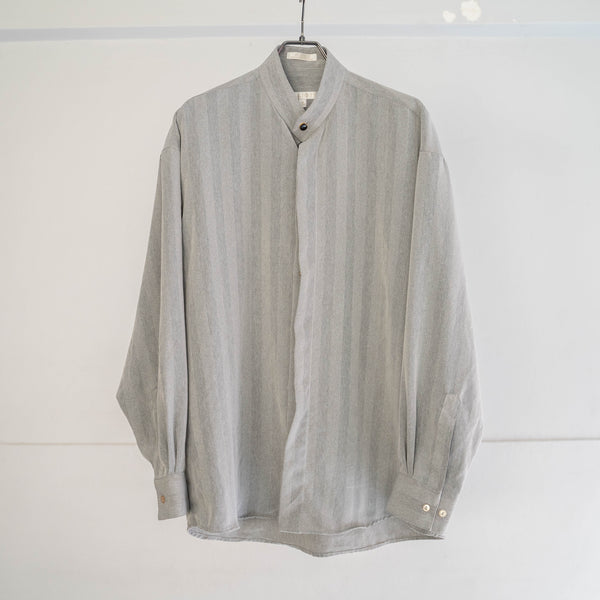 1990s light gray striped stand collar dress shirt