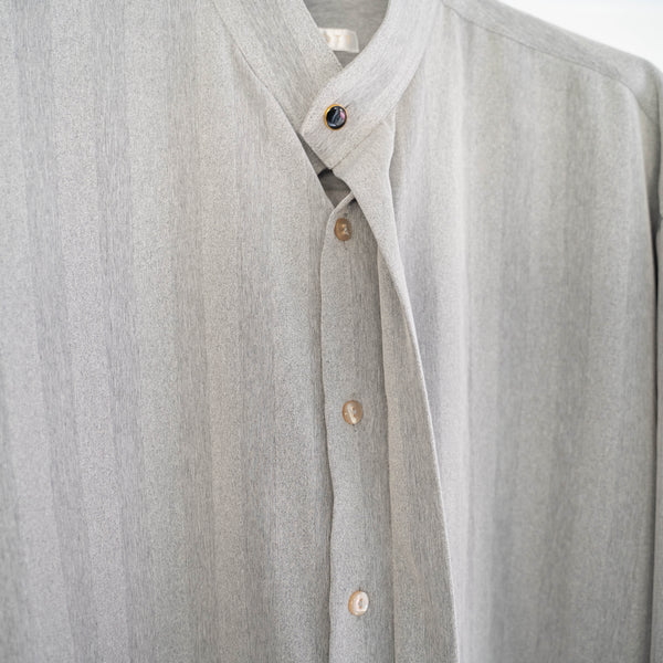 1990s light gray striped stand collar dress shirt