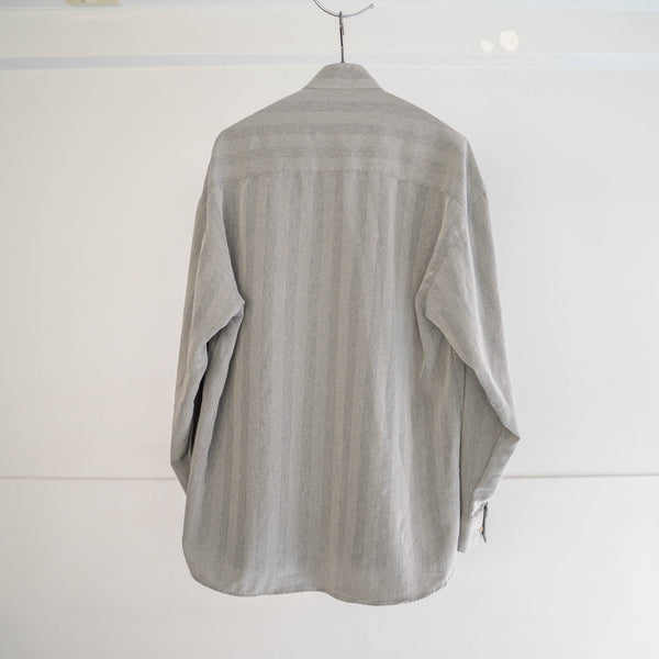 1990s light gray striped stand collar dress shirt