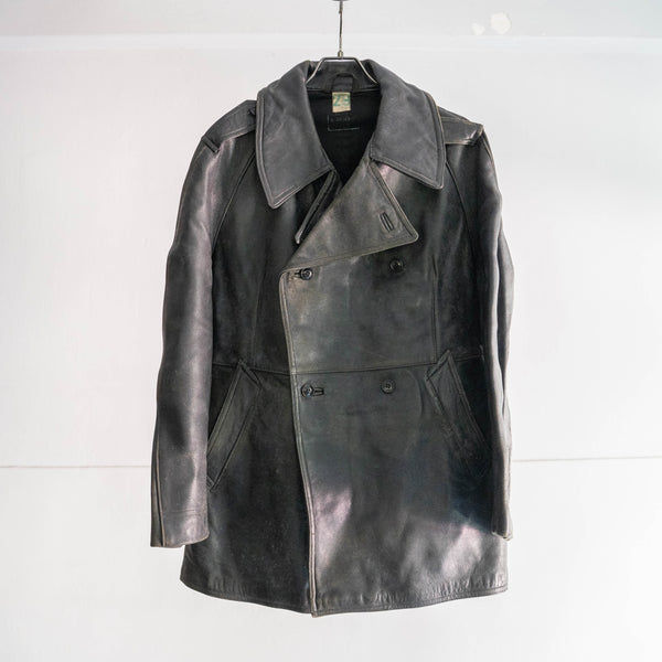 around 1970s French military black leather motor cycle coat