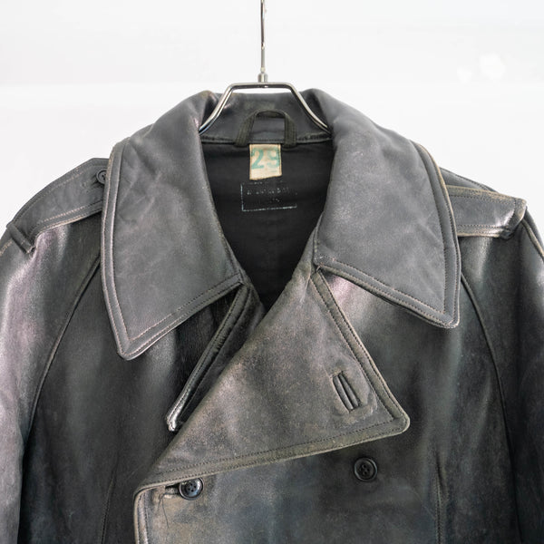 around 1970s French military black leather motor cycle coat