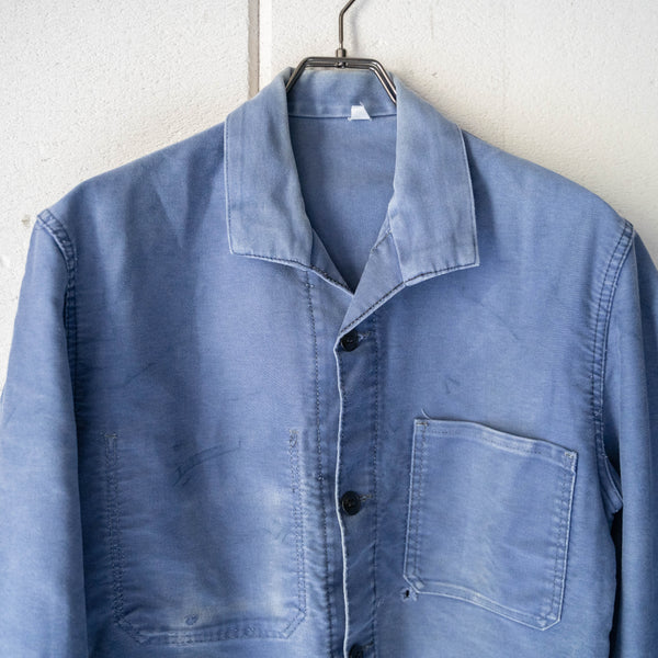 1960-70s France blue moleskin work jacket -good fade & damage-