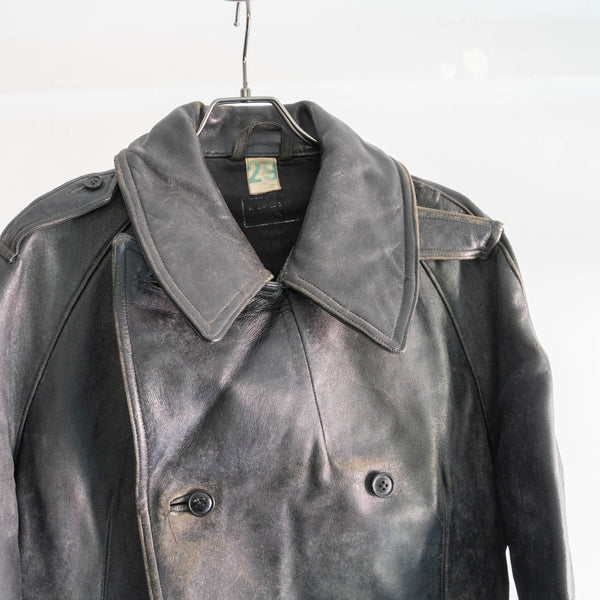 around 1970s French military black leather motor cycle coat