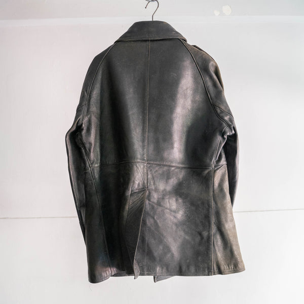 around 1970s French military black leather motor cycle coat