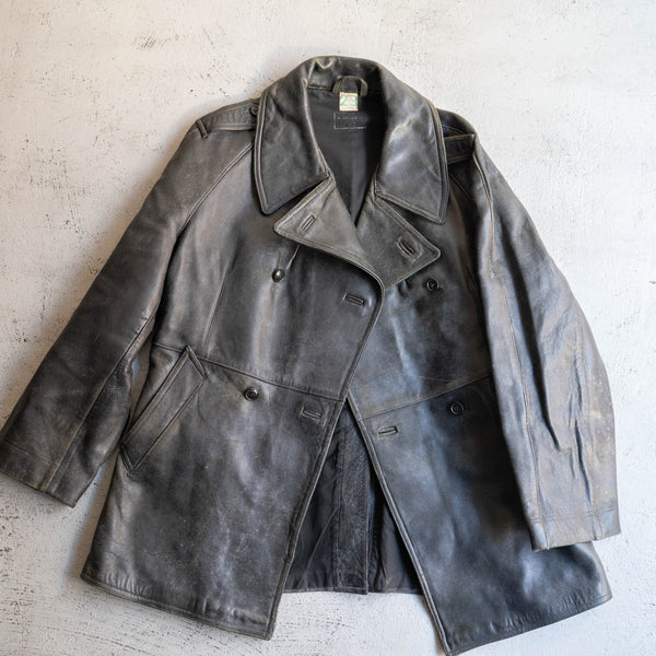 around 1970s French military black leather motor cycle coat