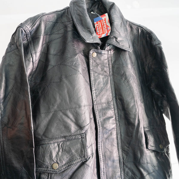 1980-90s black color stitch design leather jacket "dead stock"