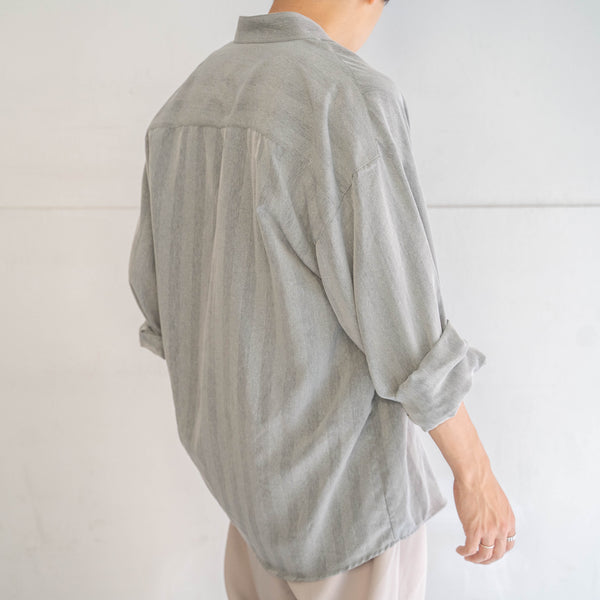 1990s light gray striped stand collar dress shirt