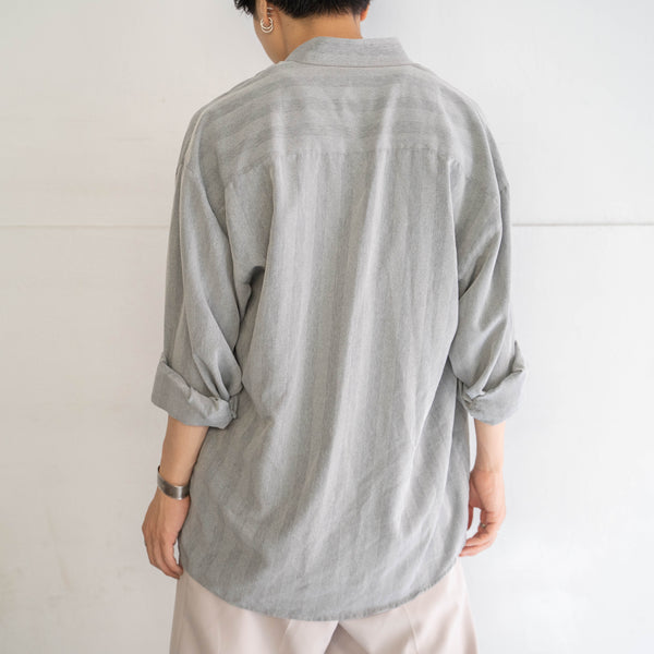 1990s light gray striped stand collar dress shirt
