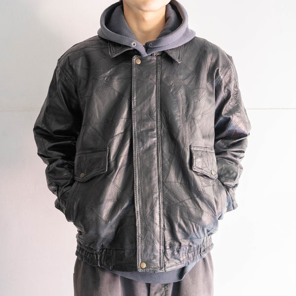 1980-90s black color stitch design leather jacket "dead stock"
