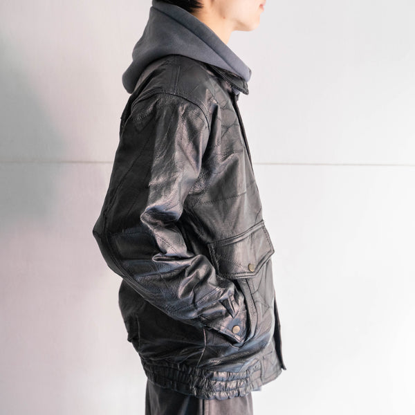 1980-90s black color stitch design leather jacket "dead stock"