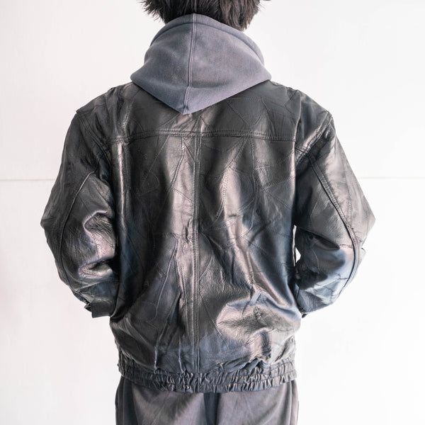 1980-90s black color stitch design leather jacket "dead stock"