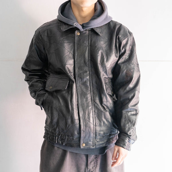 1980-90s black color stitch design leather jacket "dead stock"