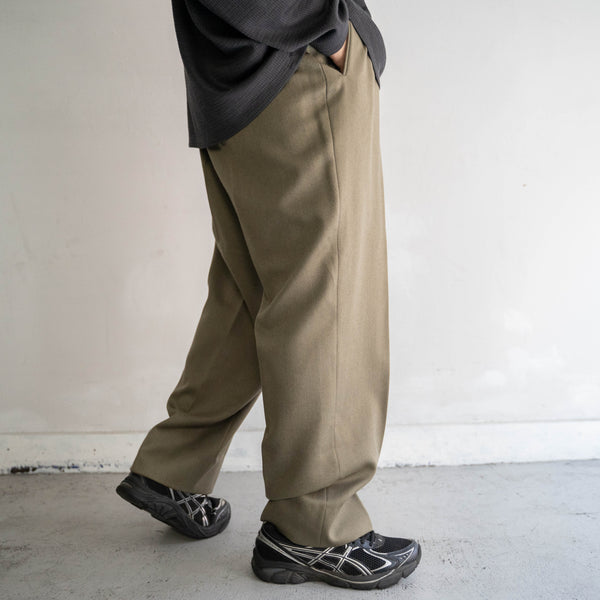 1990s Italy olive wool 100 3 tuck wide slacks