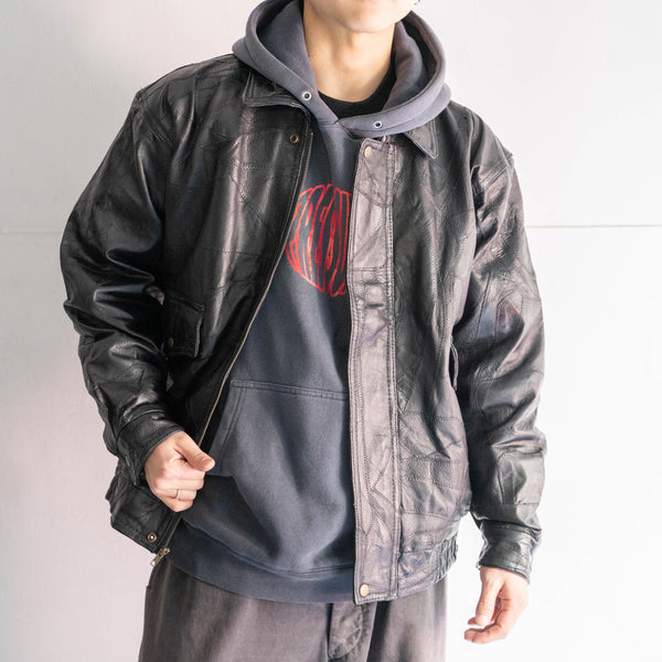 1980-90s black color stitch design leather jacket "dead stock"