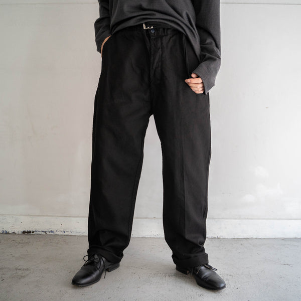 1960-70s France work pants with belt 'dead stock' -black dyed-