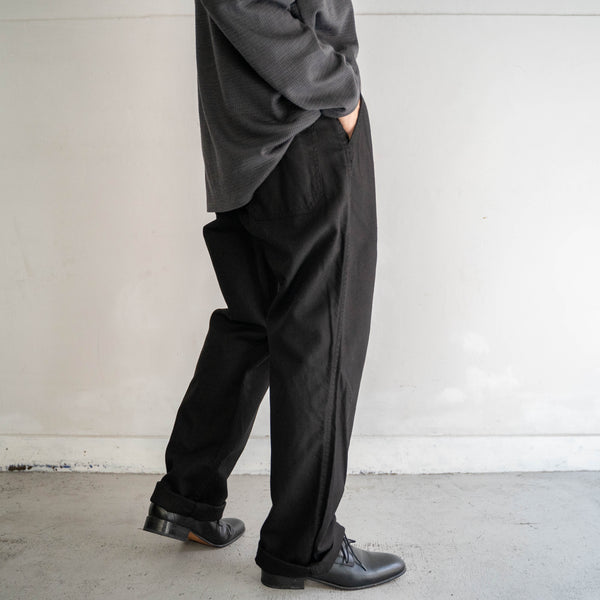 1960-70s France work pants with belt 'dead stock' -black dyed-