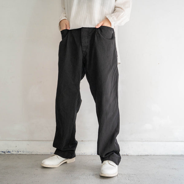 1970s Europe work pants with strange pockets 'dead stock' -black dyed-