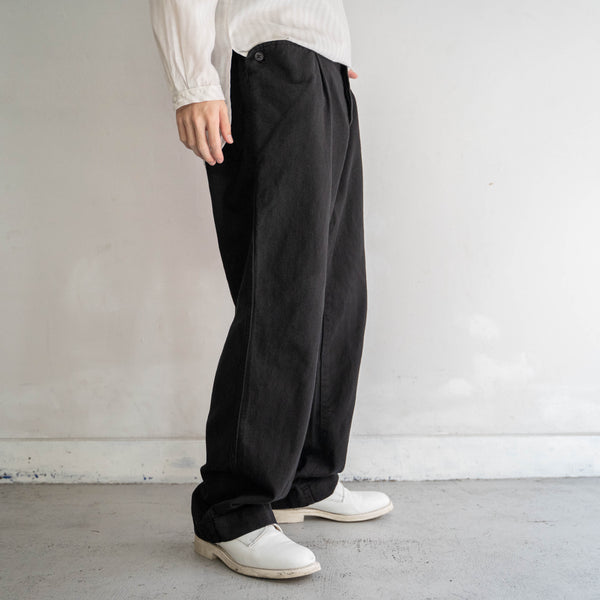 1970s Europe work pants with strange pockets 'dead stock' -black dyed-