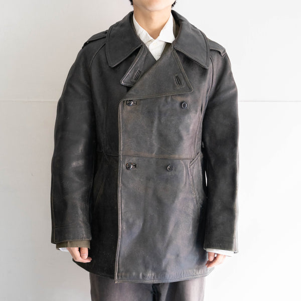 around 1970s French military black leather motor cycle coat