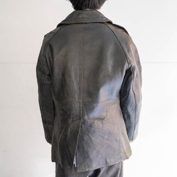 around 1970s French military black leather motor cycle coat