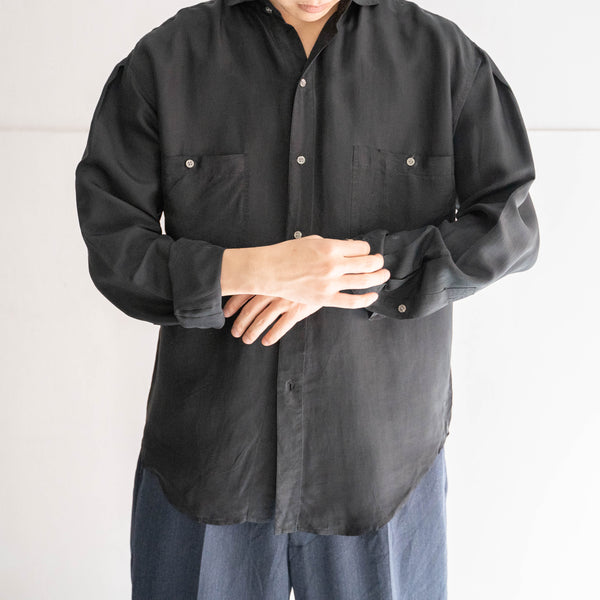 2000s 'PERRY ELLIS' black color silk shirt