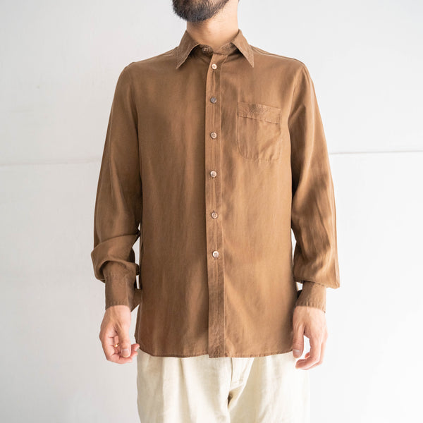 around 1990s brown color all silk shirt