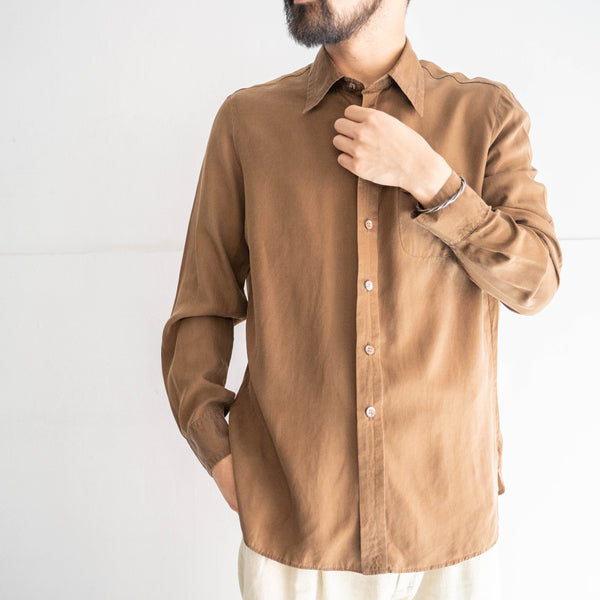 around 1990s brown color all silk shirt