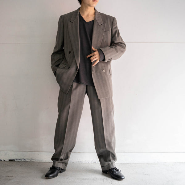 1990s Japan vintage gray striped double breasted tailored jacket
