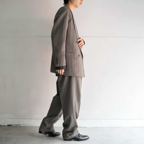 1990s Japan vintage gray striped double breasted tailored jacket