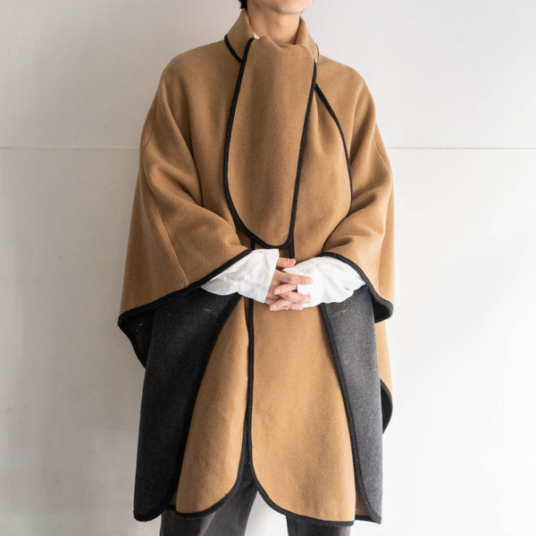 1970-80s British light brown color design wool cape coat