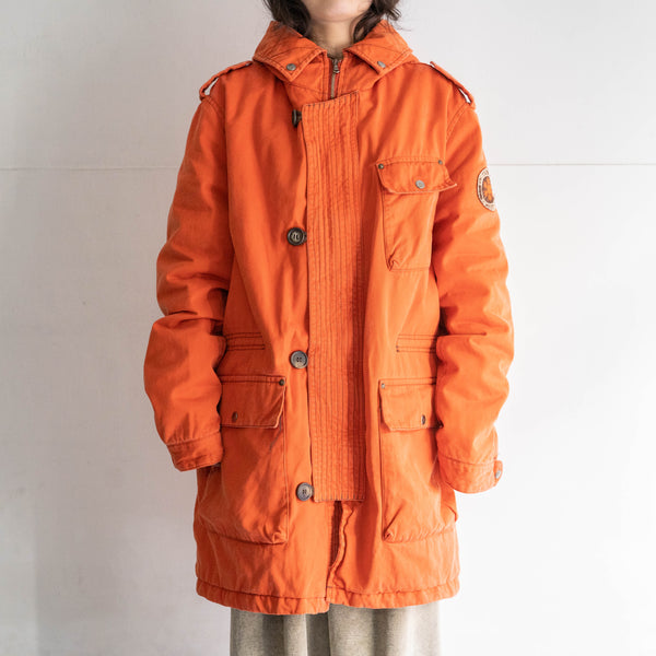 1980-90s Italy orange color zip up mountain coat -with big hood-