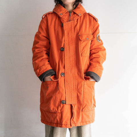 1980-90s Italy orange color zip up mountain coat -with big hood-