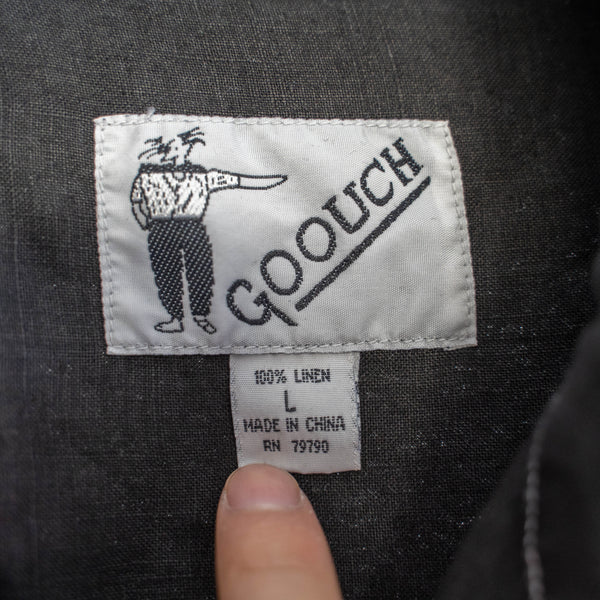 1990s GOOUCH linen 100 strange pocket shirt -black dyed-